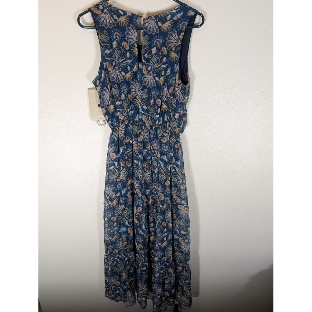 Lara G. Italy Womens M Blue Paisley Floral Tiered Chiffon Midi Dress Silk Blend - Picture 7 of 10